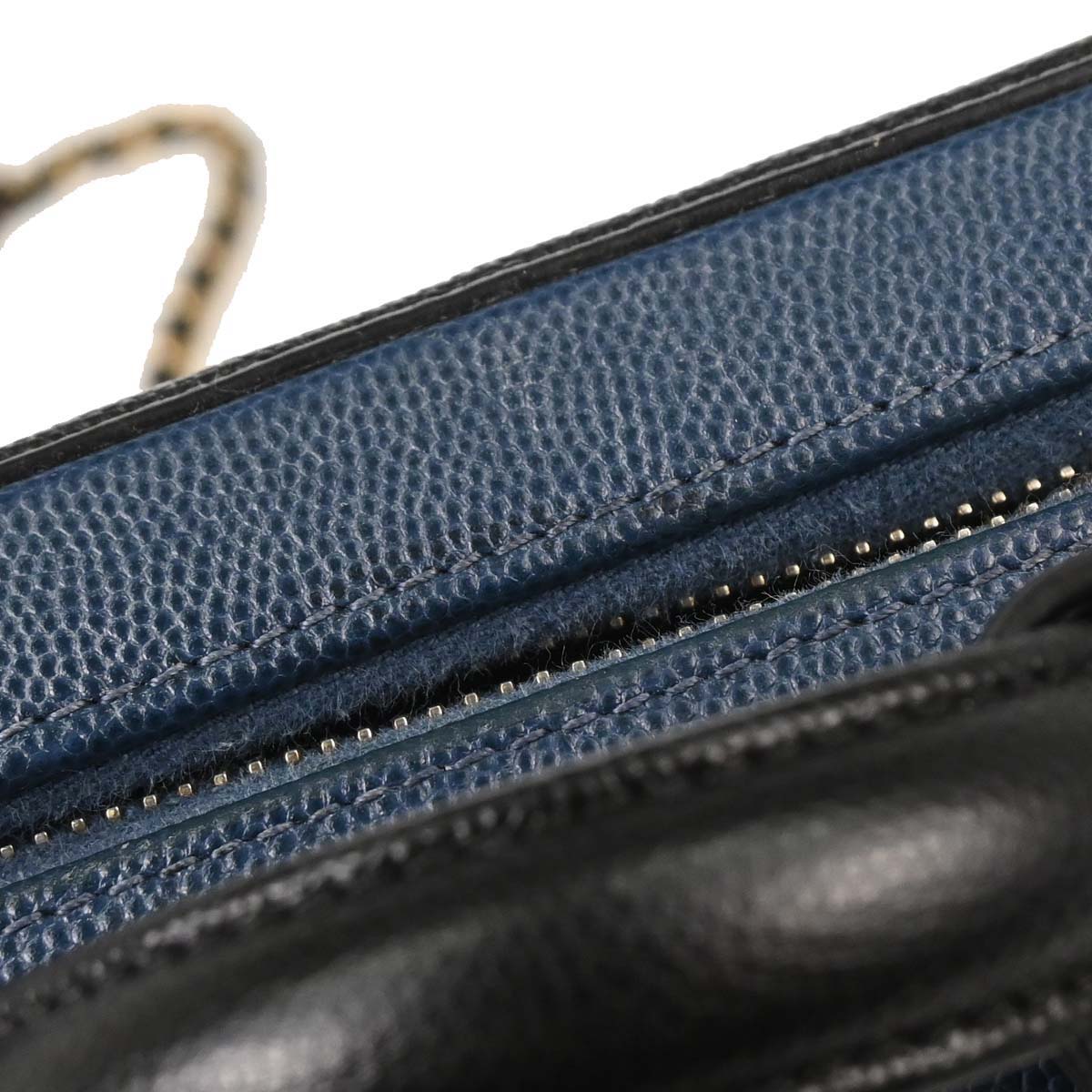 Chanel Navy Black Caviar Skin Bicolor Filigree 2way Shoulder Vanity Handbag