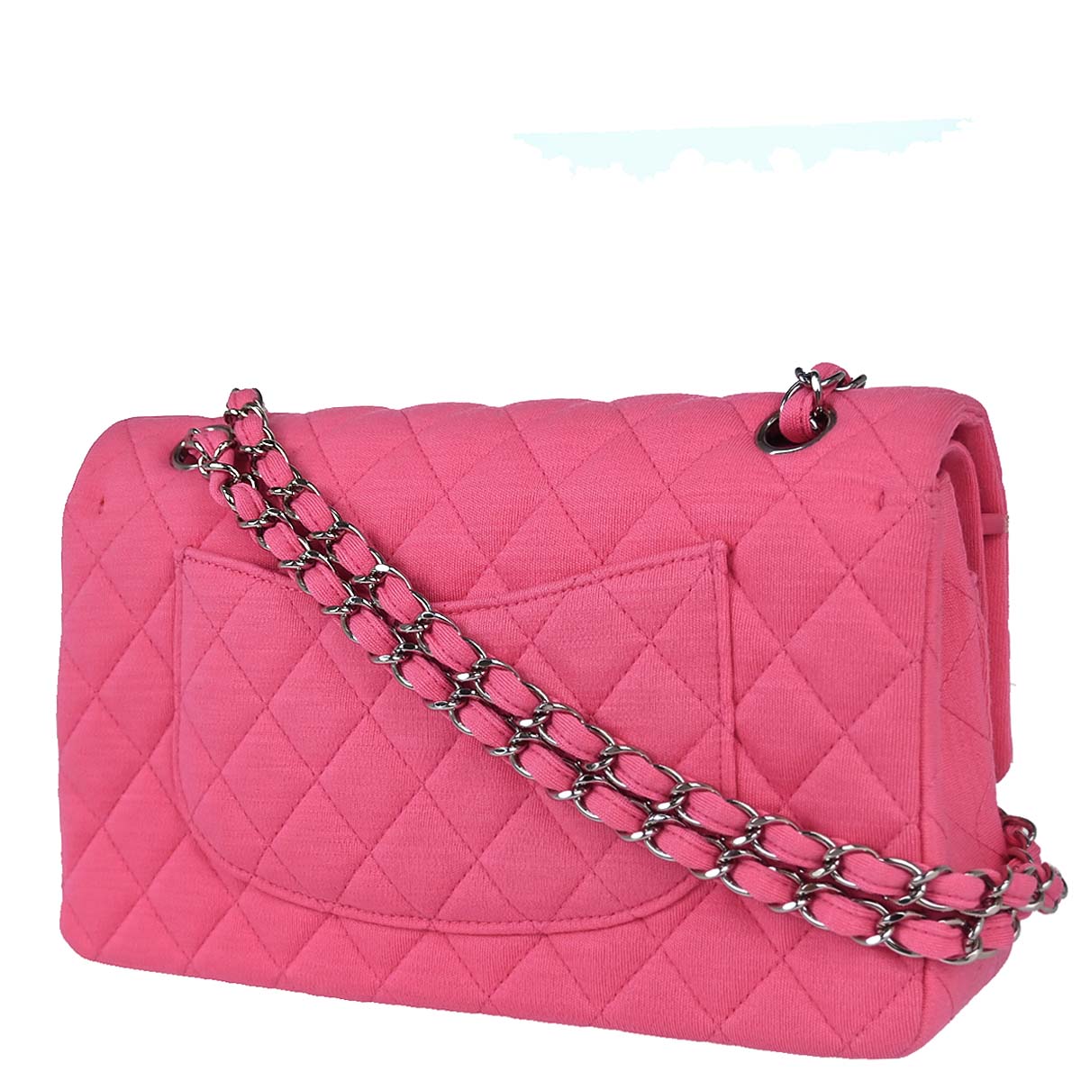 Chanel Pink Cotton Medium Classic Double Flap Shoulder Bag