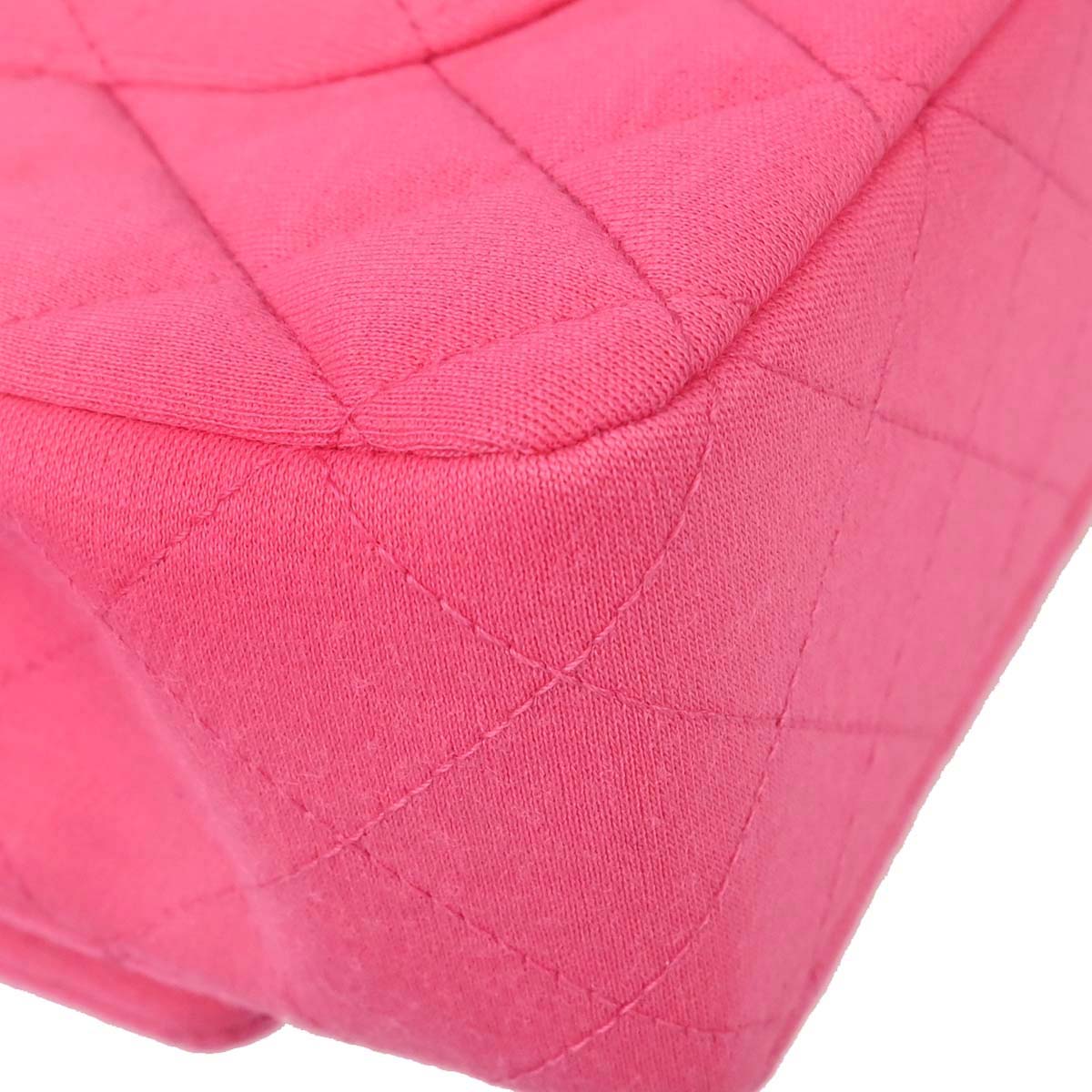 Chanel Pink Cotton Medium Classic Double Flap Shoulder Bag