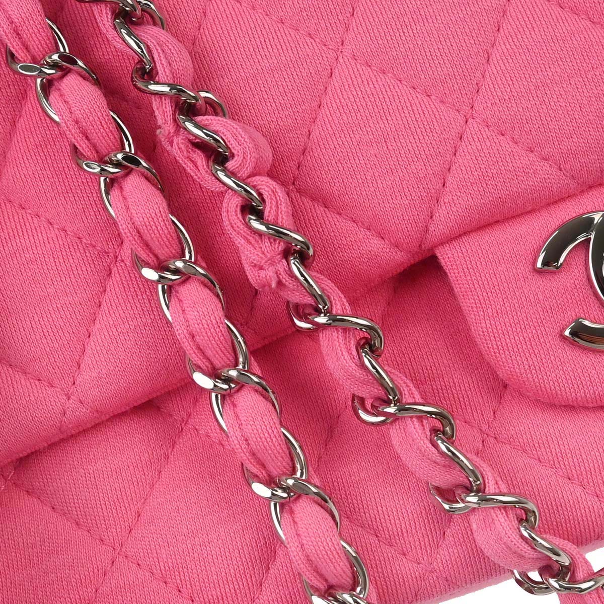 Chanel Pink Cotton Medium Classic Double Flap Shoulder Bag