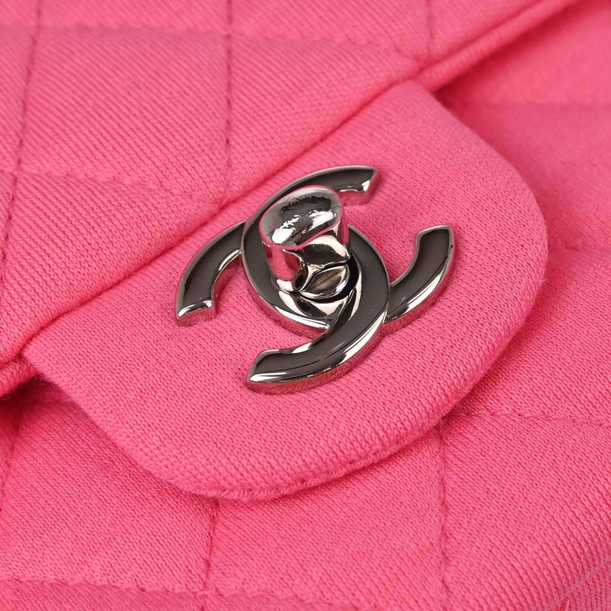 Chanel Pink Cotton Medium Classic Double Flap Shoulder Bag