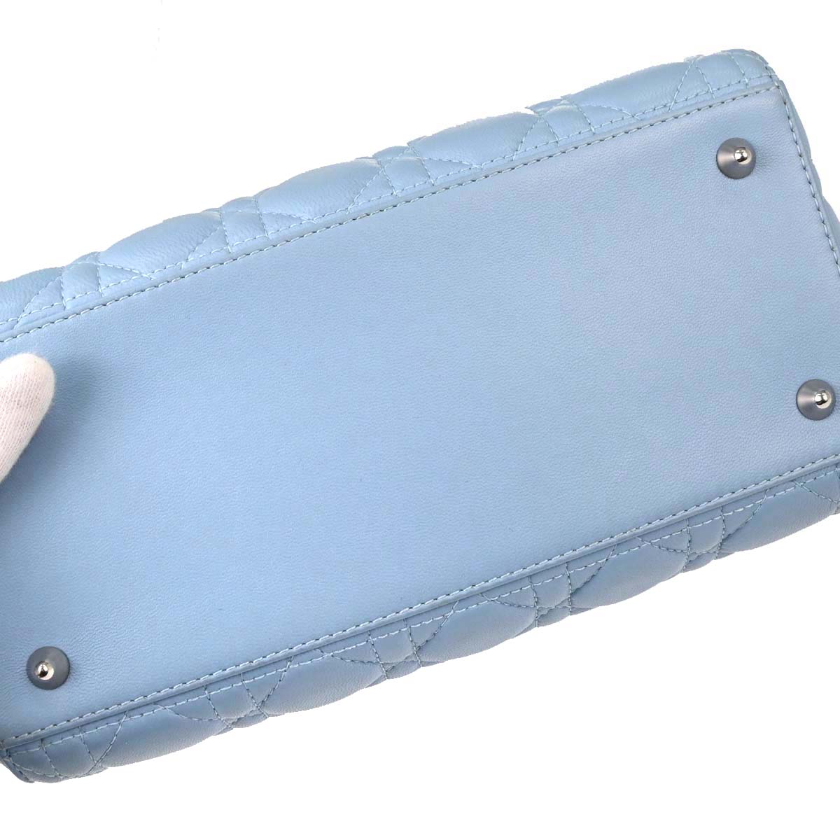 Christian Dior Blue Lambskin Medium Lady Dior Cannage 2way Shoulder Handbag