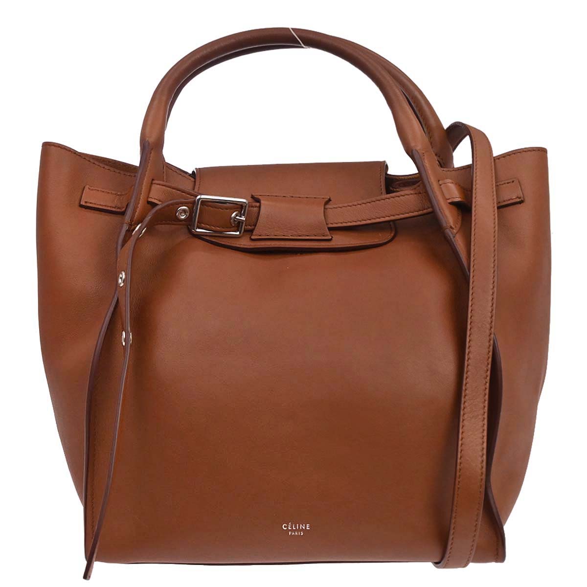 Celine Brown Leather Small Big Bag 2way Shoulder Handbag