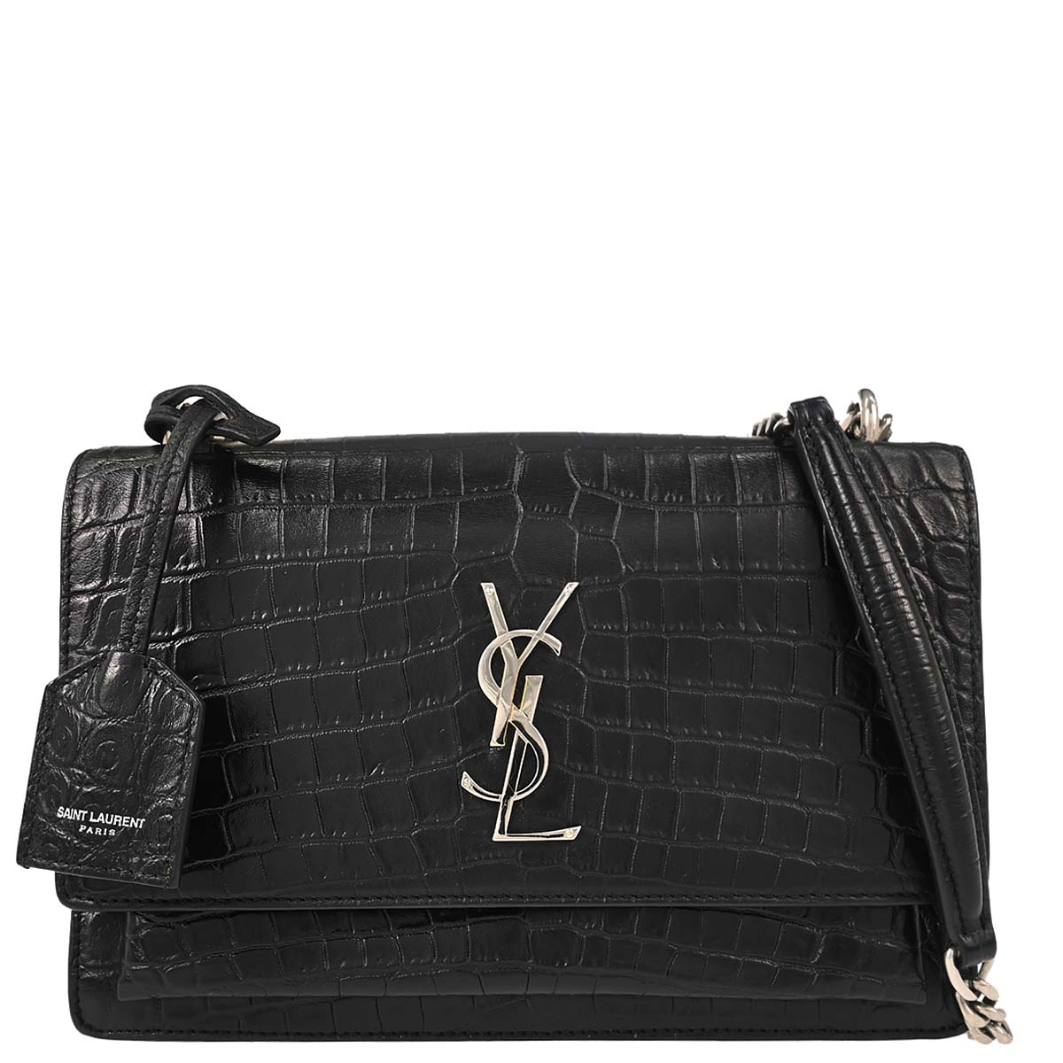Saint Laurent Black Embossed Leather Sunset Shoulder Bag