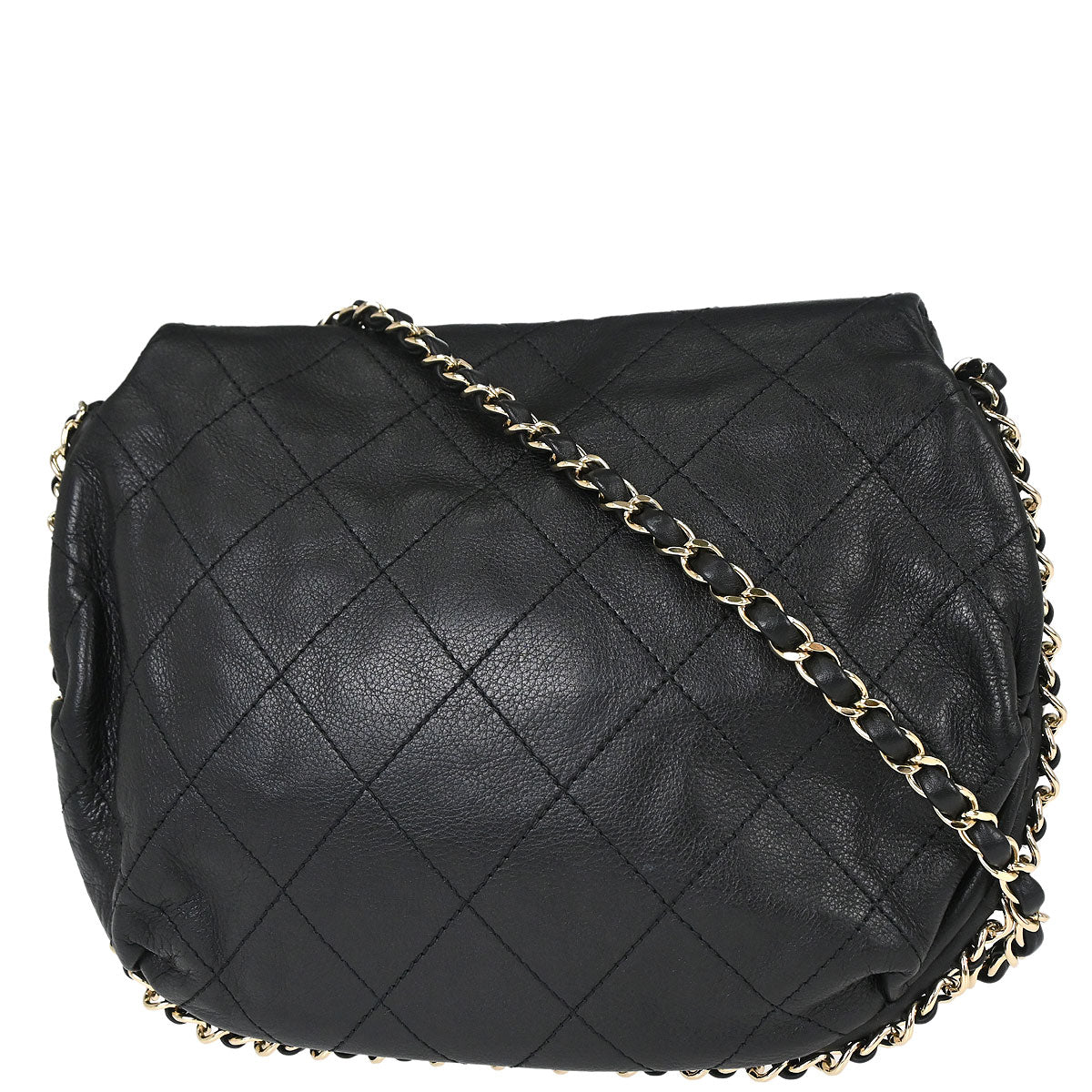 Chanel Black Calfskin Chain Around Saddle Flap Shoulder Bag