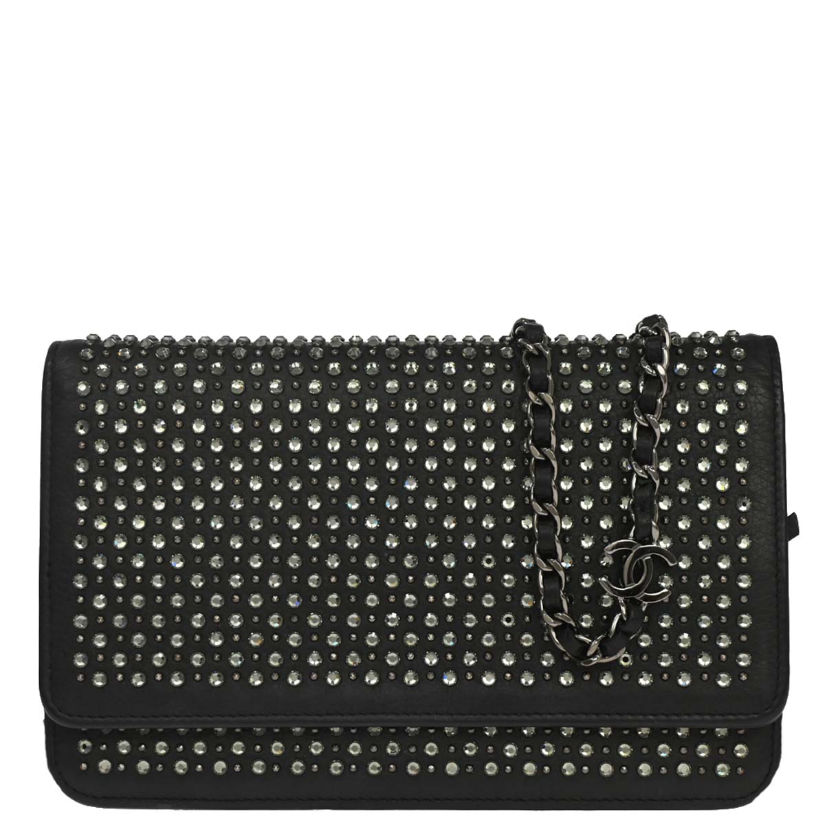 Chanel Black Calfskin Rhinestone WOC Wallet on Chain Bag