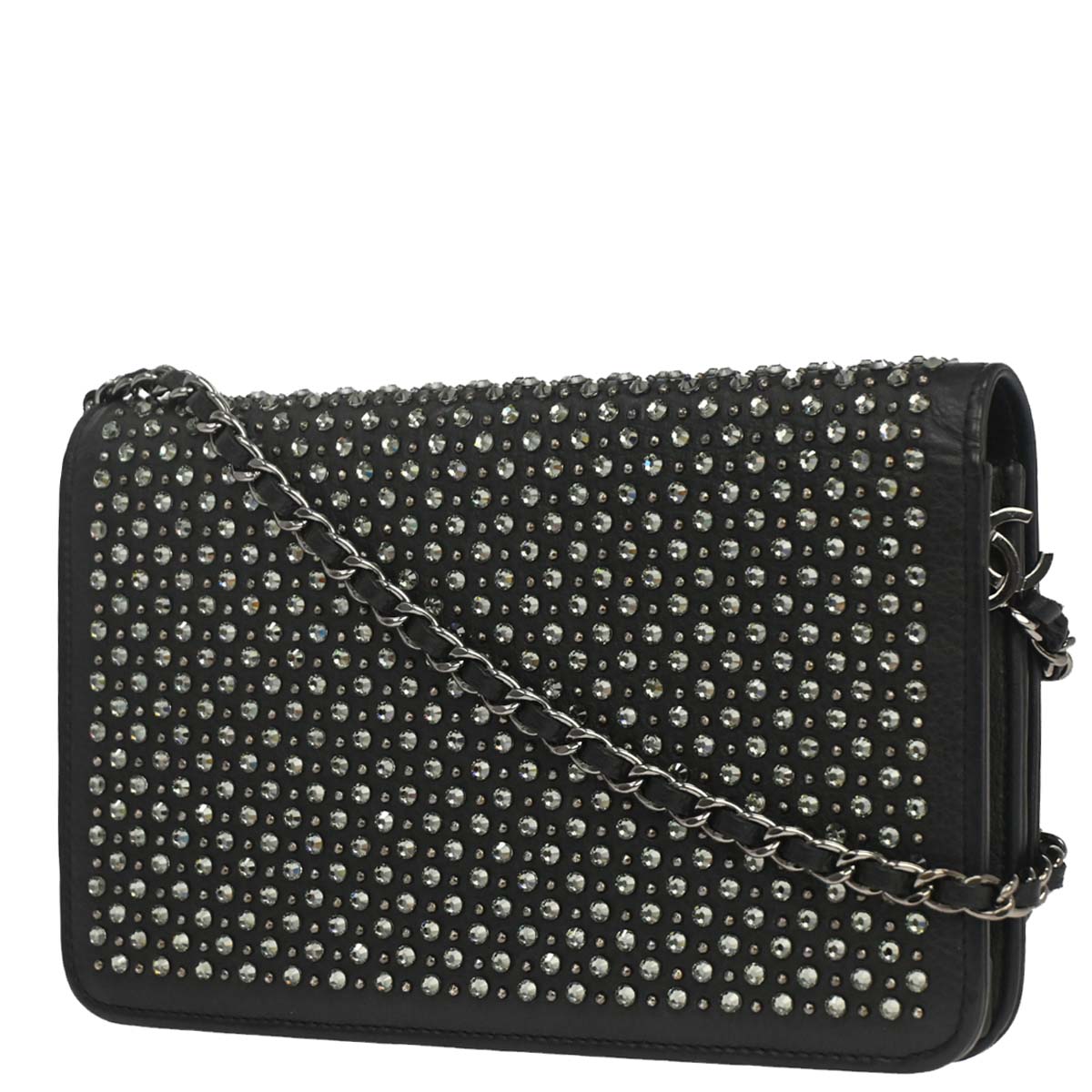 Chanel Black Calfskin Rhinestone WOC Wallet on Chain Bag