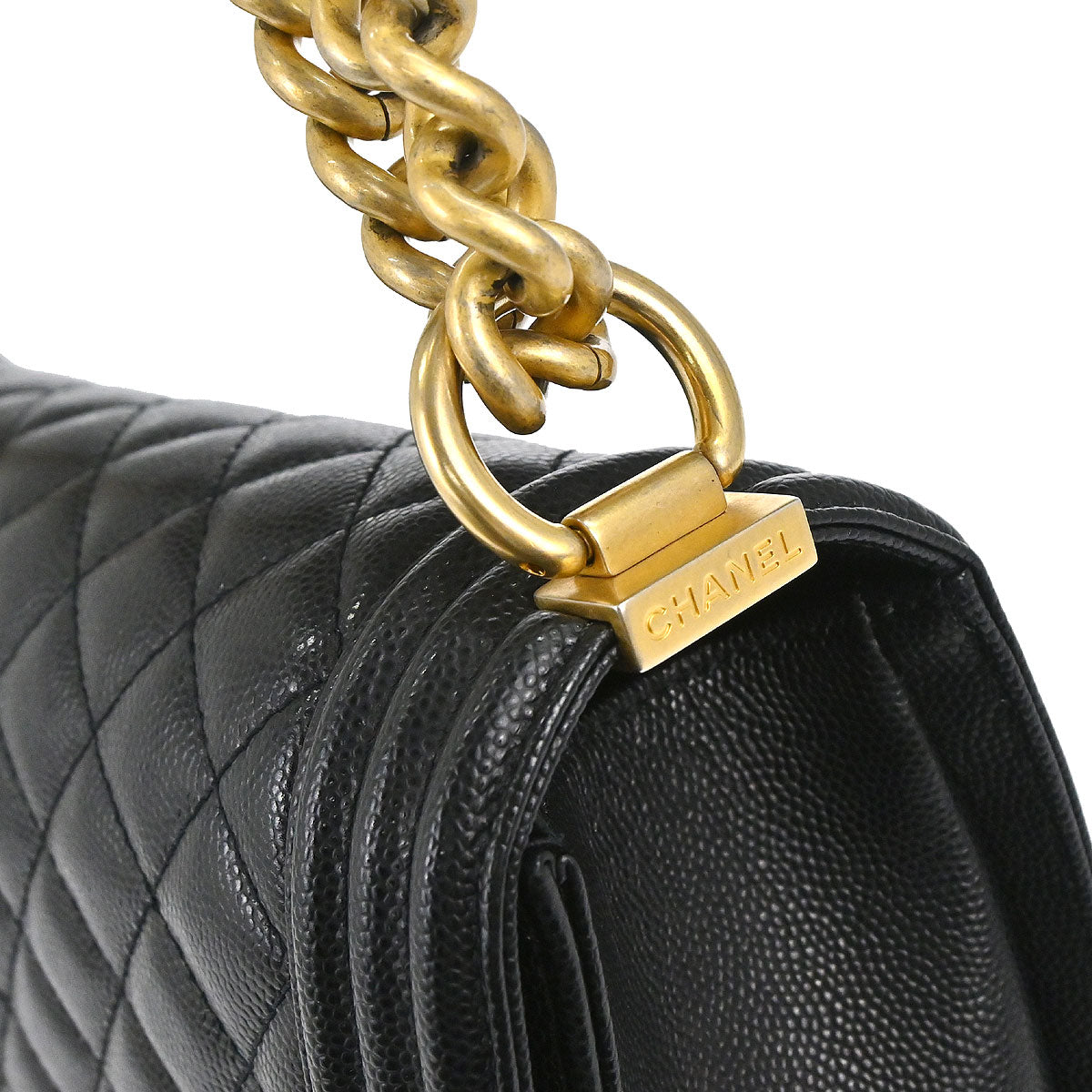 Boy Chanel 2018-2019 Black Caviar Skin Medium Chain Shoulder Bag