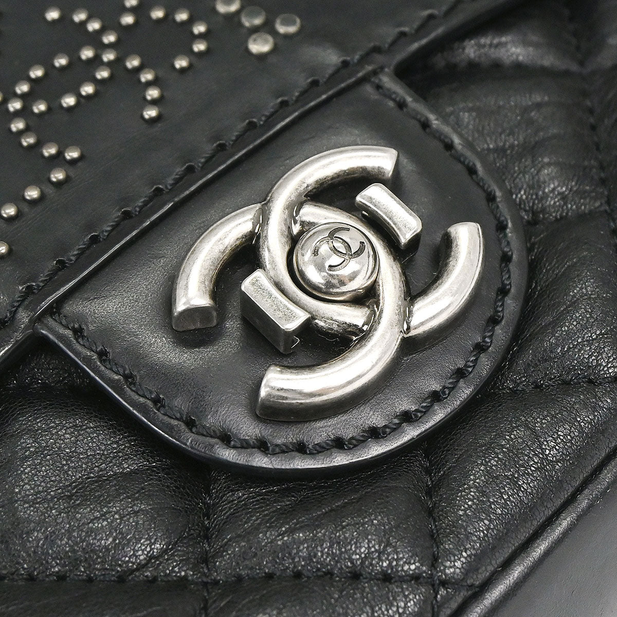 Chanel 2014 Black Lambskin Paris-Dallas Studded Flap Shoulder Bag