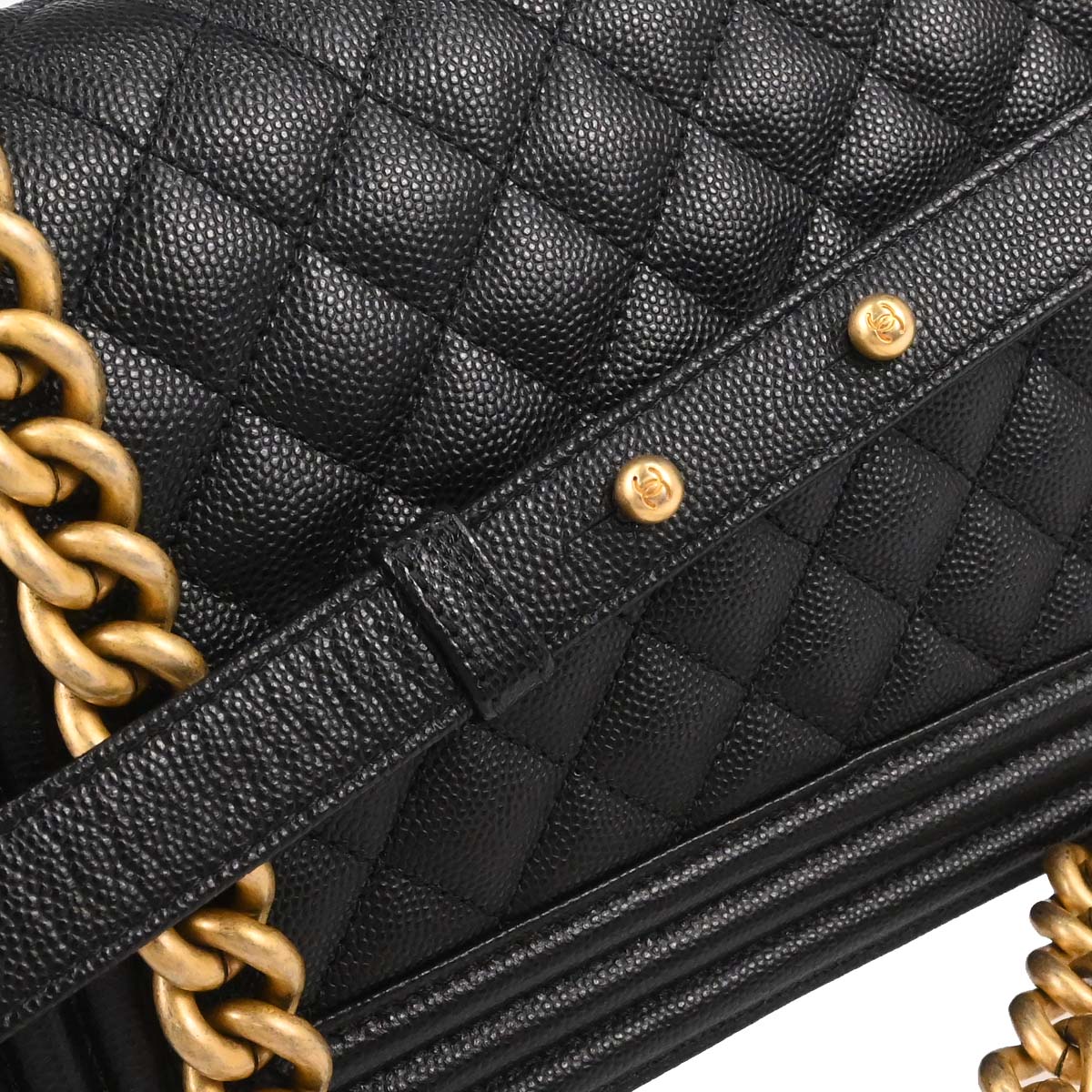 Boy Chanel Black Caviar Skin Medium Chain Shoulder Bag
