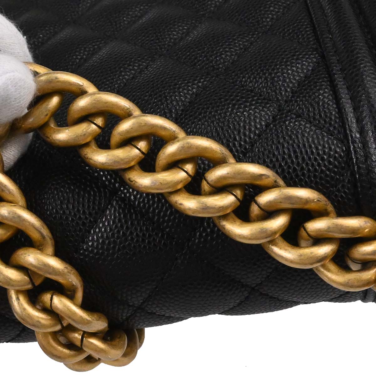 Boy Chanel Black Caviar Skin Medium Chain Shoulder Bag