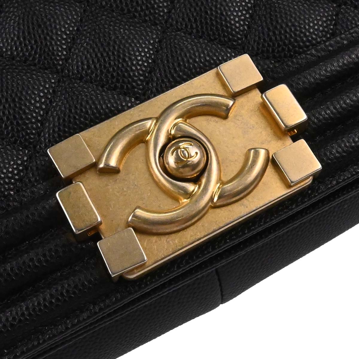 Boy Chanel Black Caviar Skin Medium Chain Shoulder Bag