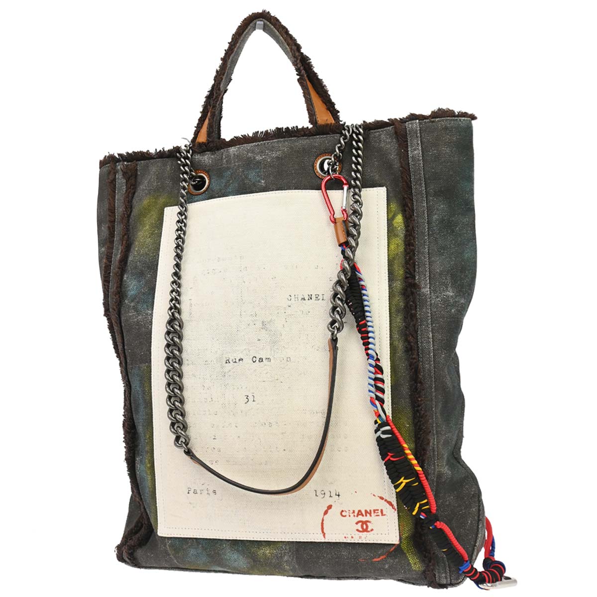 Chanel 2014 Black Canvas Bricolage Graffiti Tote Handbag