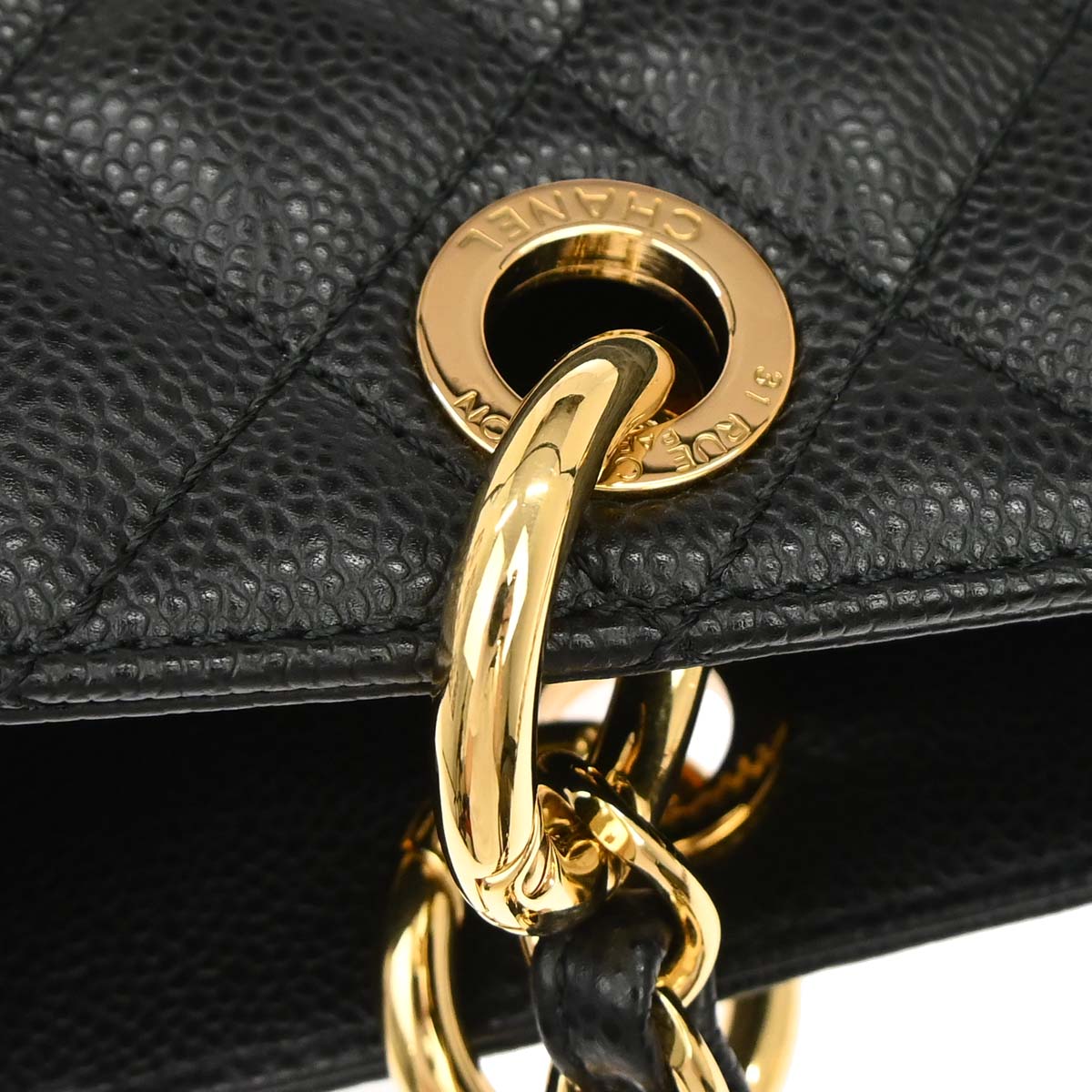 Chanel 2014 Black Caviar Skin Grand Shopping Tote GST Chain Handbag