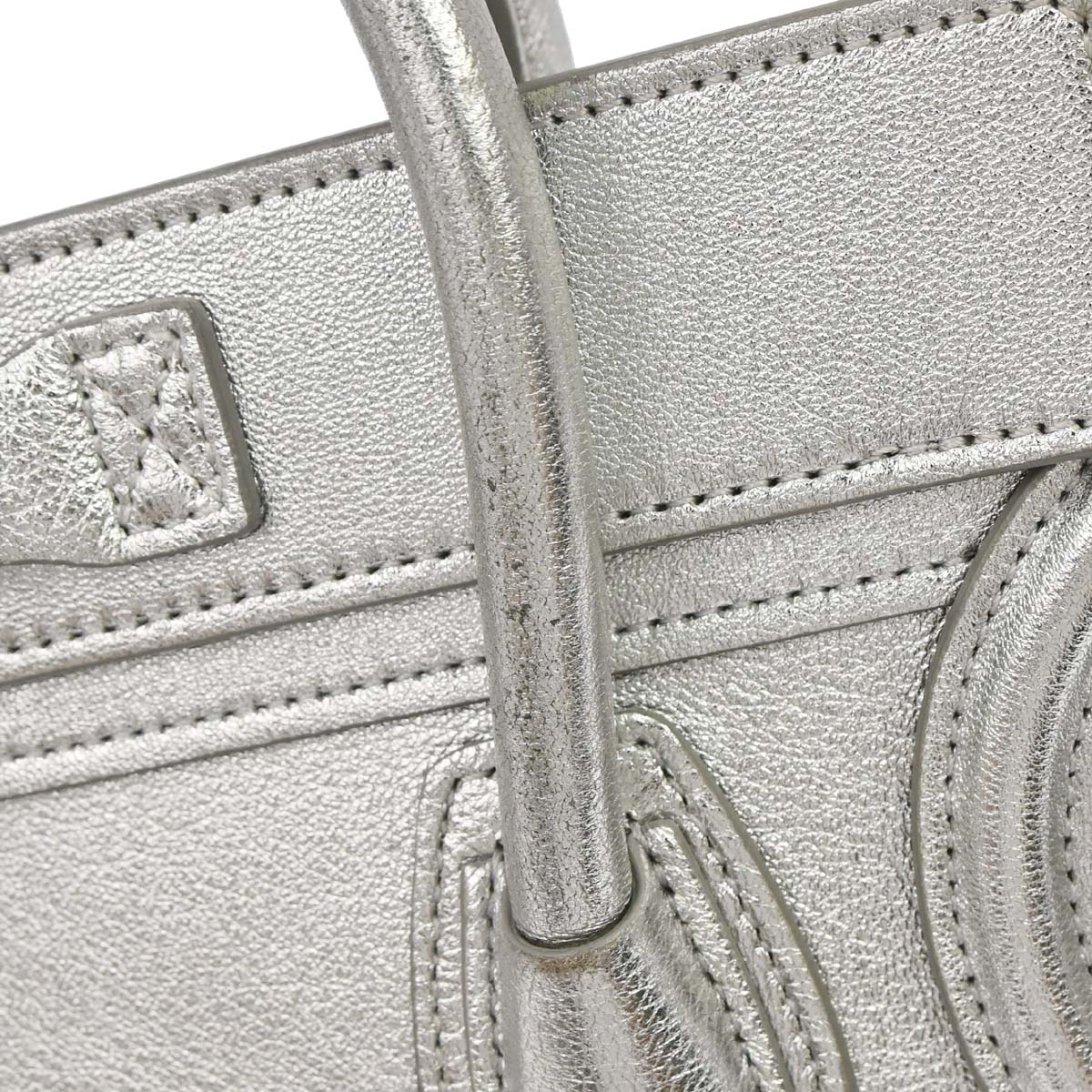 Celine Silver Lambskin Nano Luggage 2way Shoulder Tote Bag