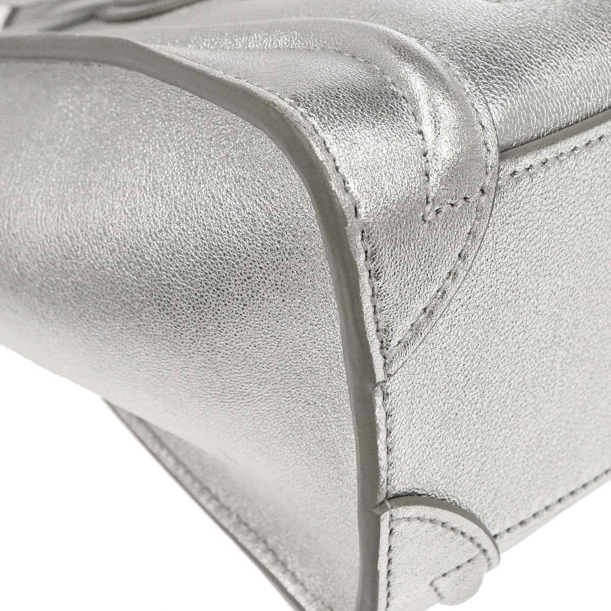 Celine Silver Lambskin Nano Luggage 2way Shoulder Tote Bag
