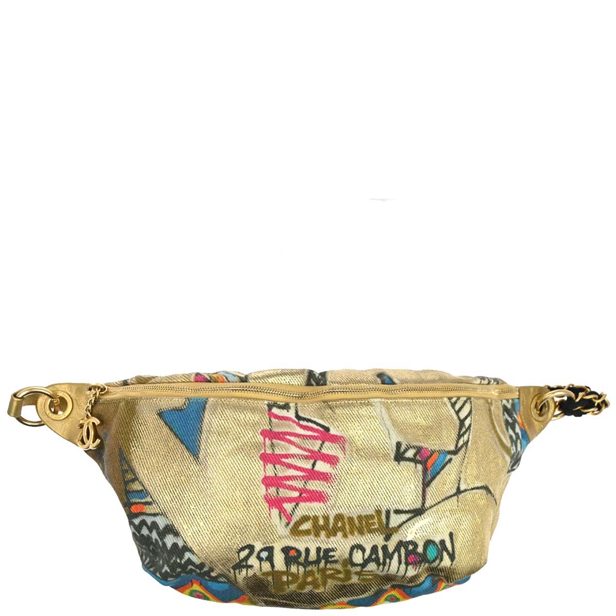 Chanel 2019 Gold Canvas Graffiti Street Spirit Waist Bag
