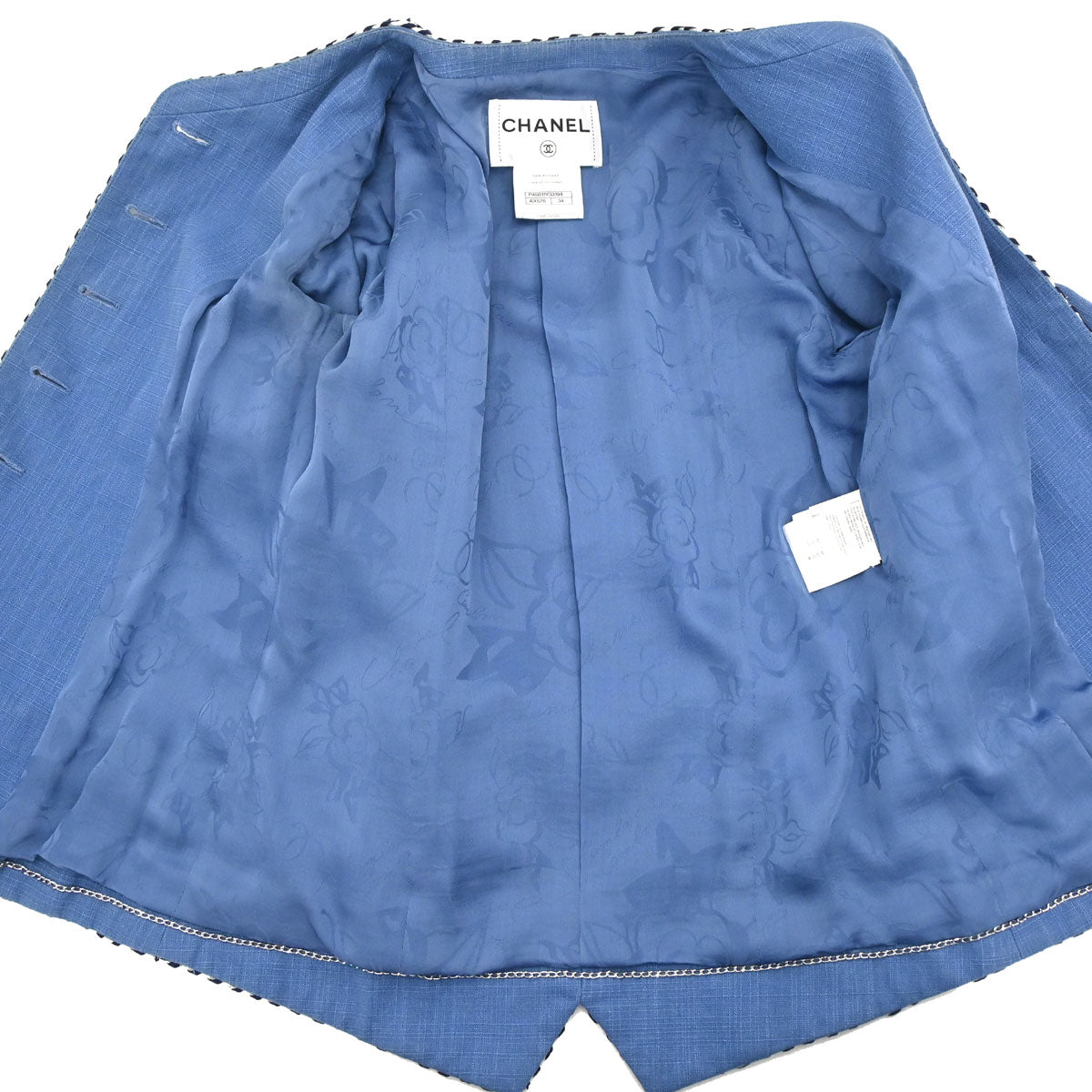 Chanel 2013 Single Breasted Collarless Jacket Blue #34