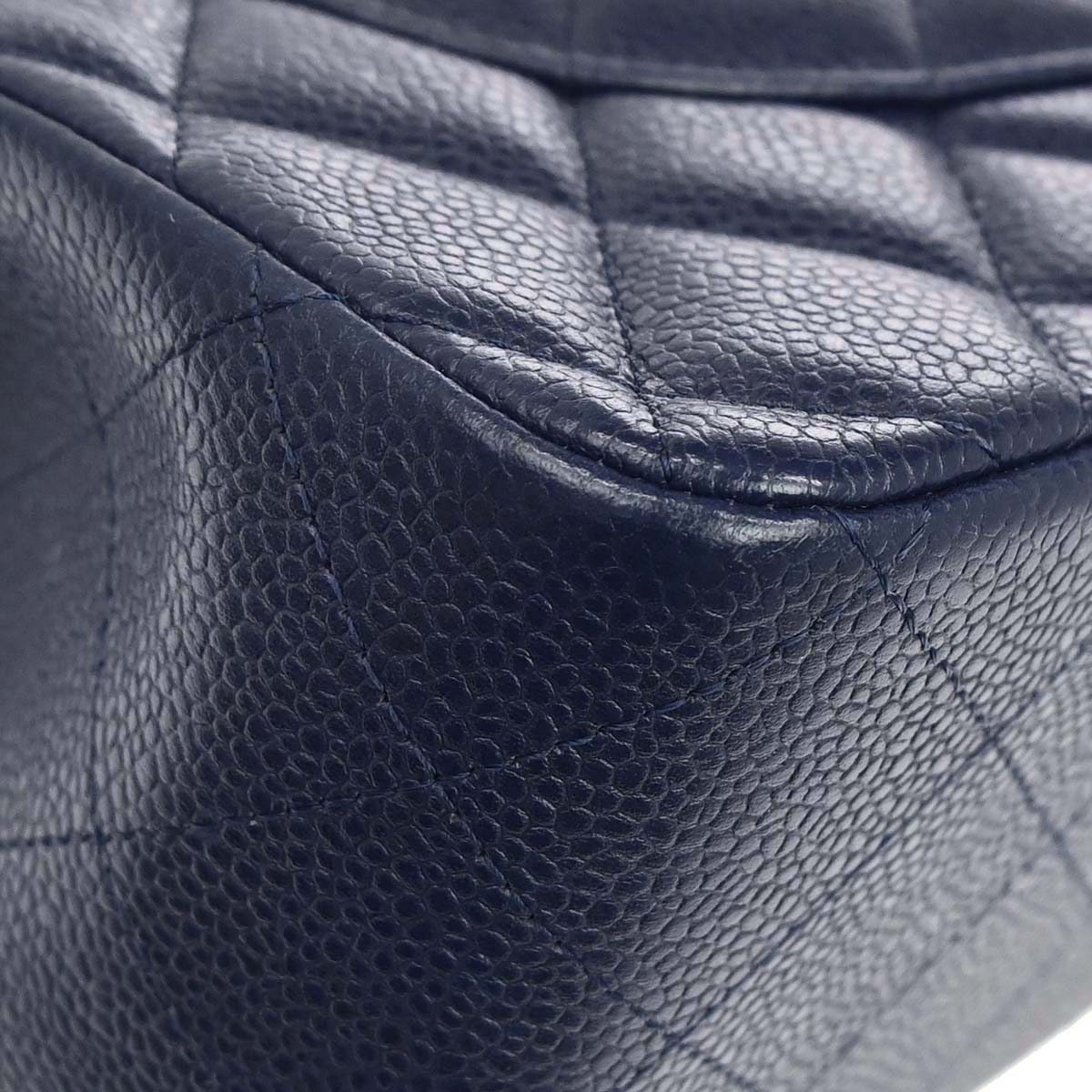 Chanel 2014 Navy Caviar Skin Jumbo Classic Double Flap Shoulder Bag