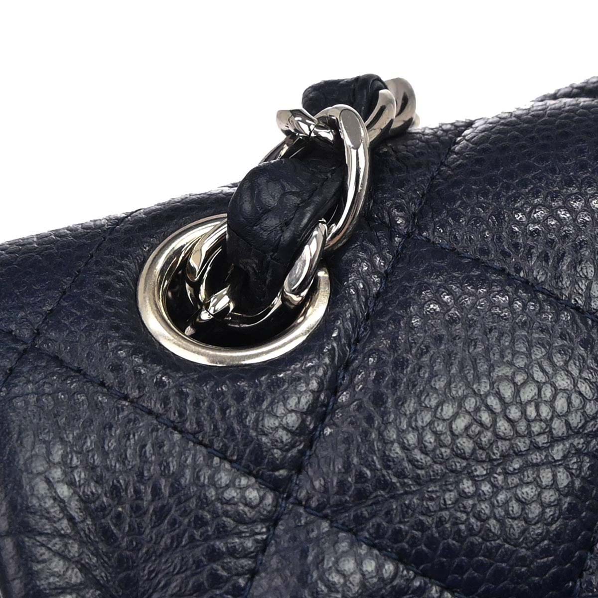 Chanel 2014 Navy Caviar Skin Jumbo Classic Double Flap Shoulder Bag