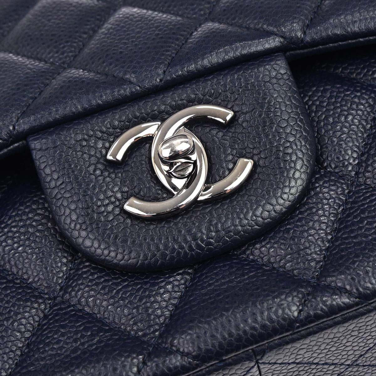 Chanel 2014 Navy Caviar Skin Jumbo Classic Double Flap Shoulder Bag