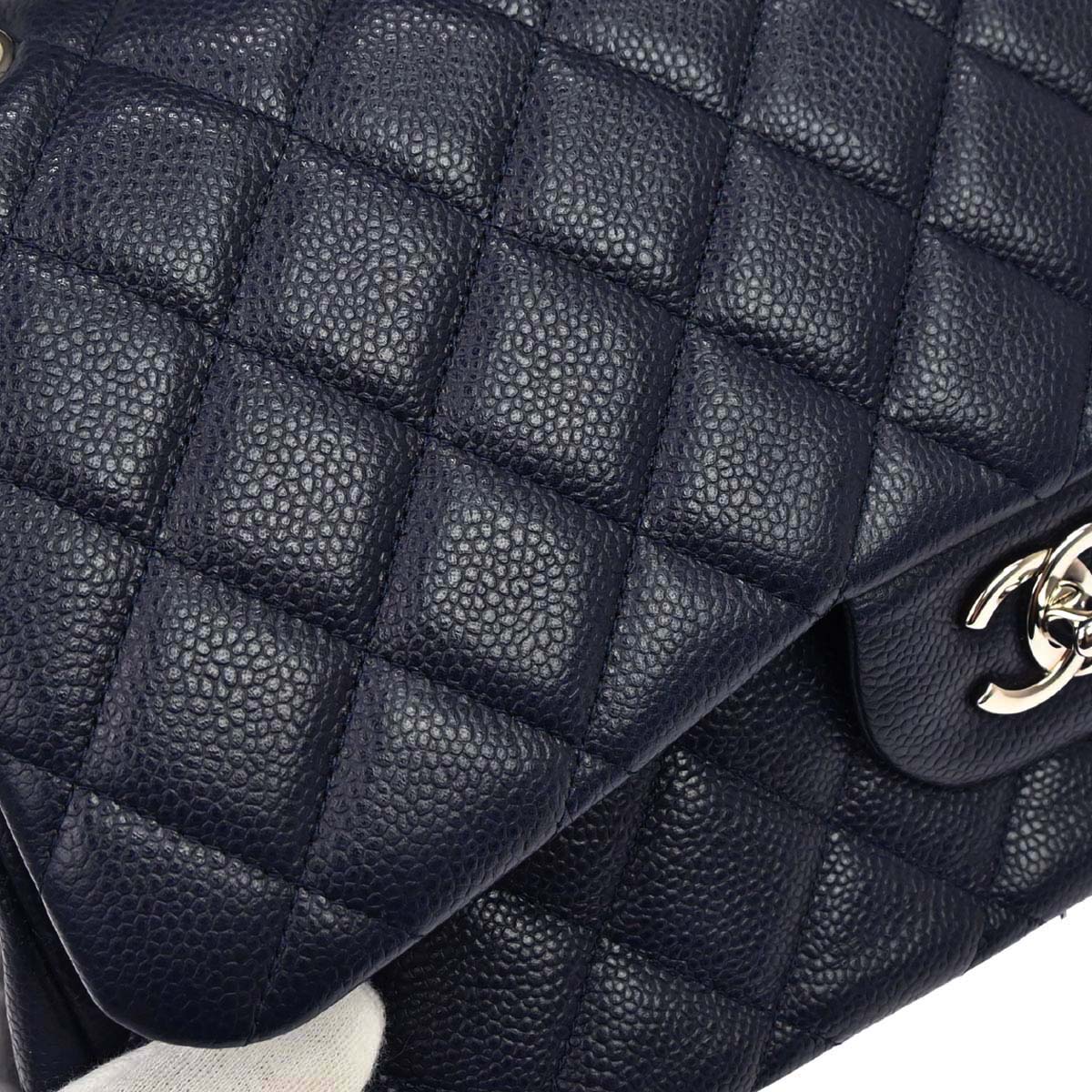 Chanel 2014 Navy Caviar Skin Jumbo Classic Double Flap Shoulder Bag