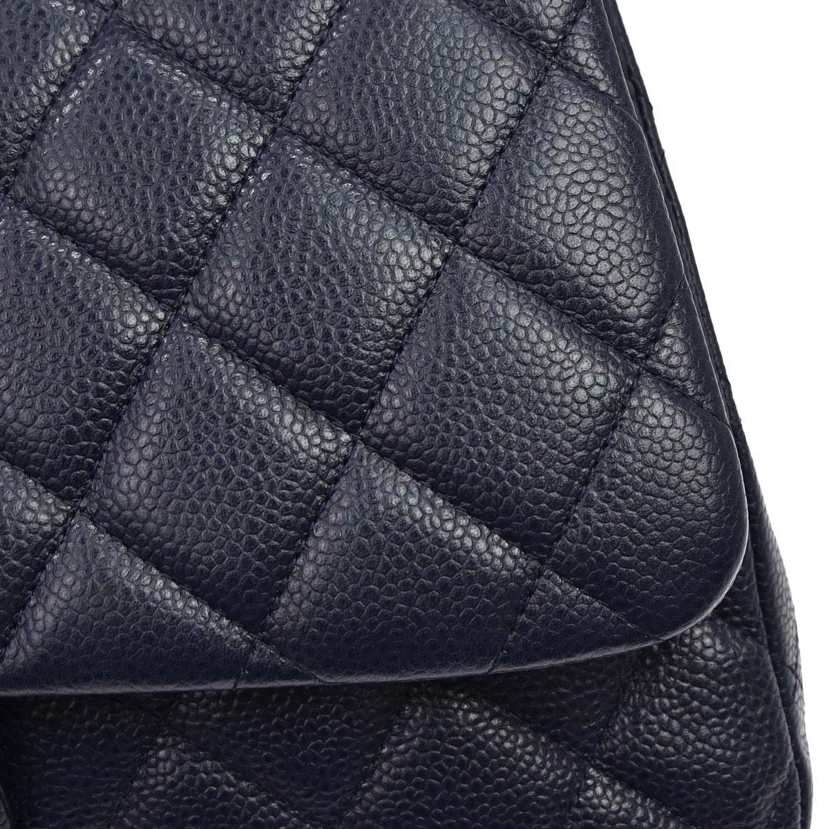 Chanel 2014 Navy Caviar Skin Jumbo Classic Double Flap Shoulder Bag