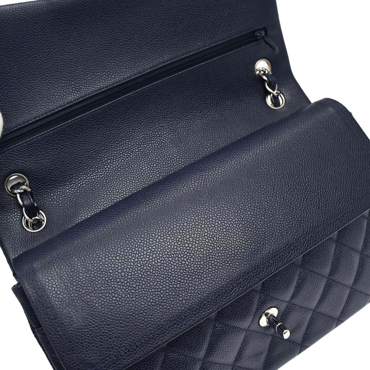 Chanel 2014 Navy Caviar Skin Jumbo Classic Double Flap Shoulder Bag