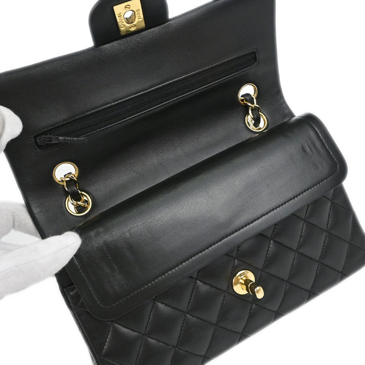 Chanel Black Lambskin Small Classic Double Flap Shoulder Bag