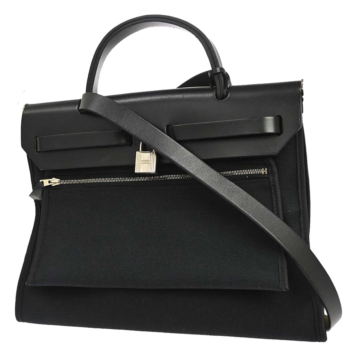 Hermes Black Toile Officier Herbag Zip PM 2way Shoulder Handbag