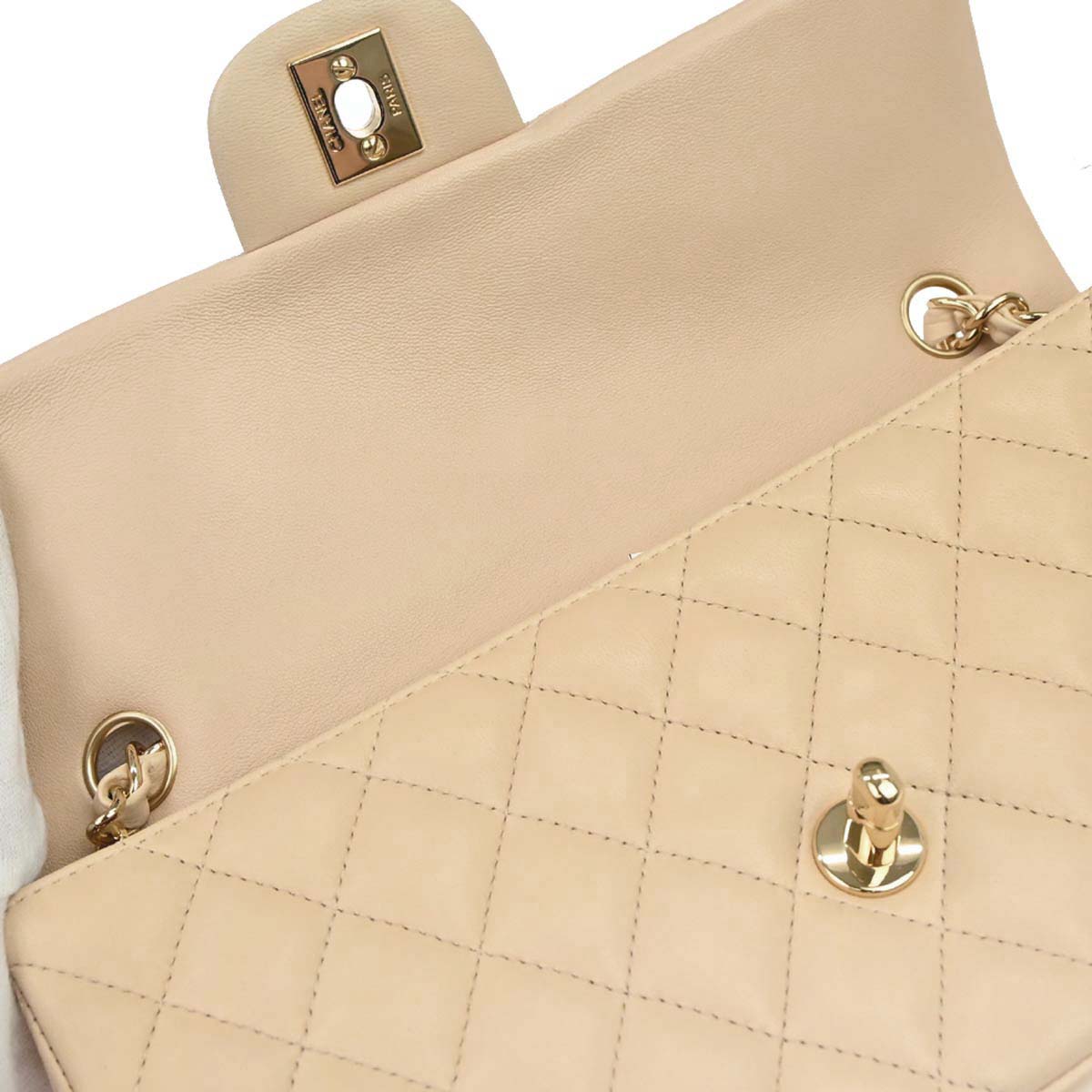 Chanel 2010-2011 Beige Lambskin East West Shoulder Bag