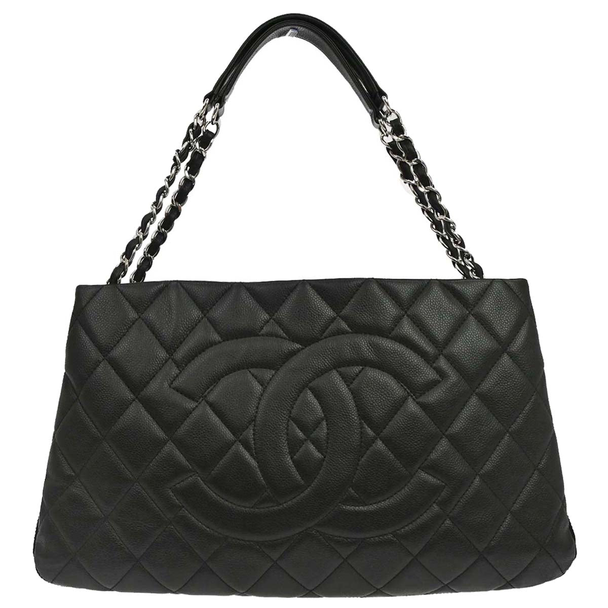 Chanel 2011 Black Caviar Skin Chain Expandable Tote Bag