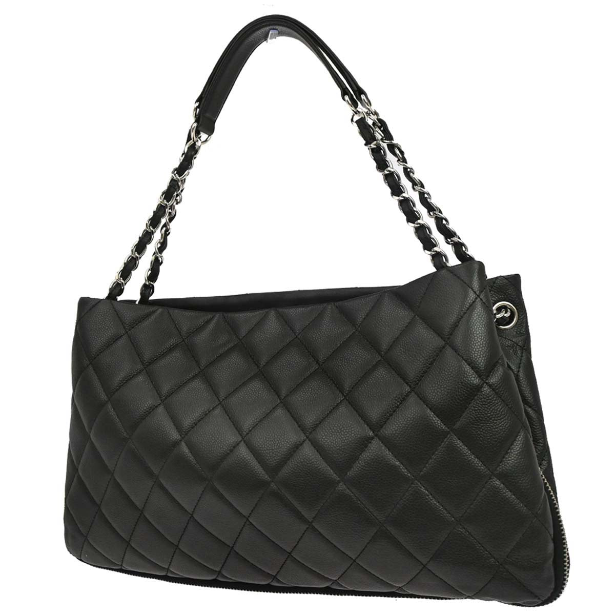 Chanel 2011 Black Caviar Skin Chain Expandable Tote Bag