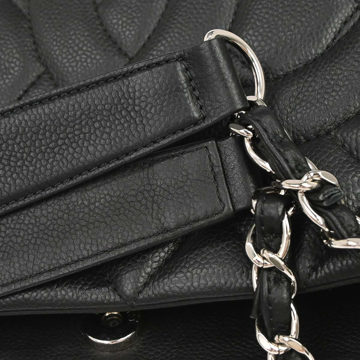 Chanel 2011 Black Caviar Skin Chain Expandable Tote Bag