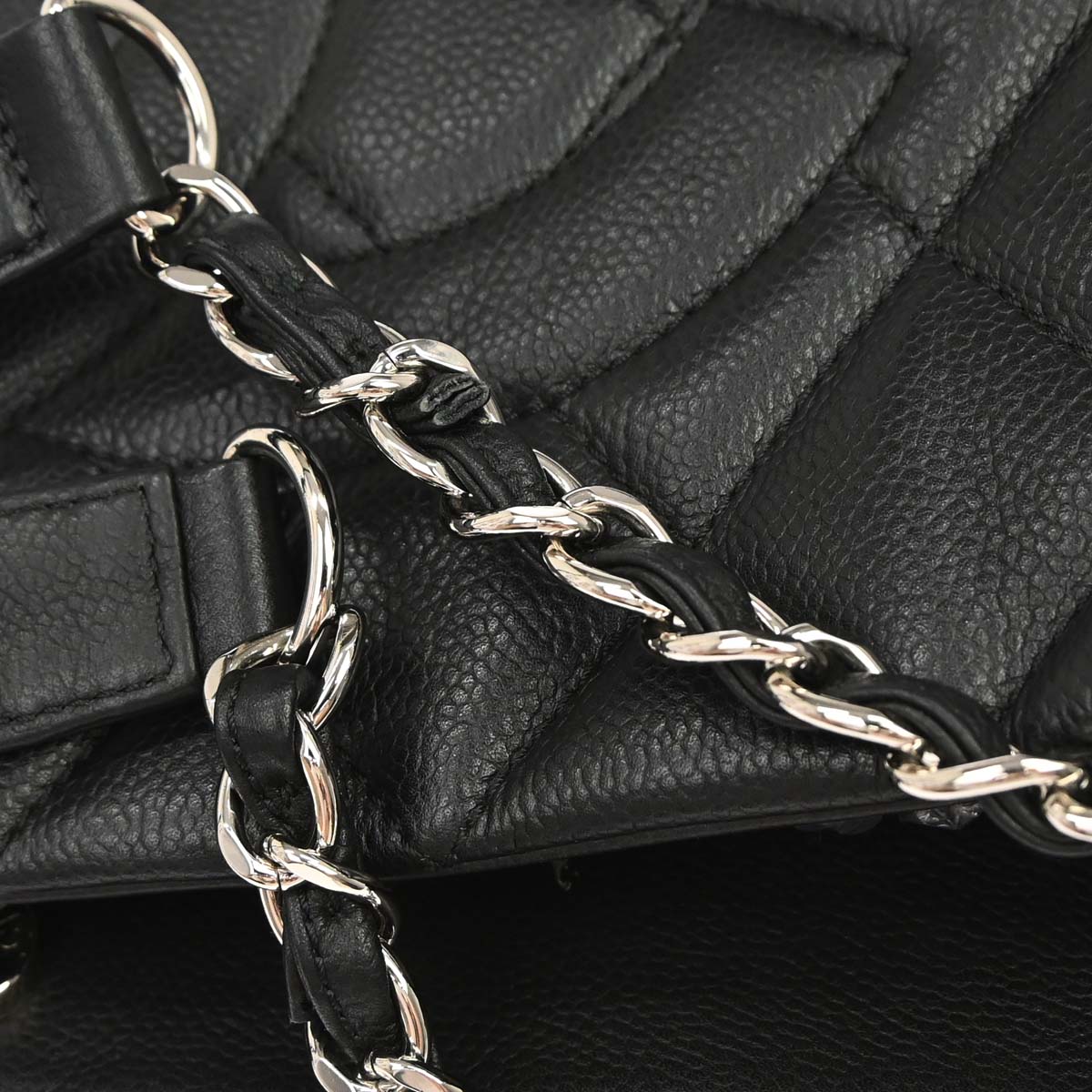 Chanel 2011 Black Caviar Skin Chain Expandable Tote Bag