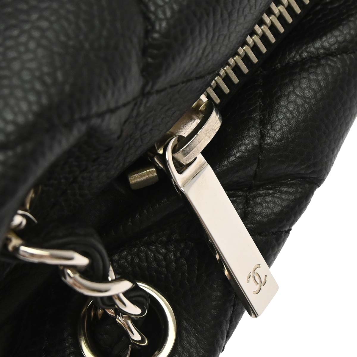 Chanel 2011 Black Caviar Skin Chain Expandable Tote Bag