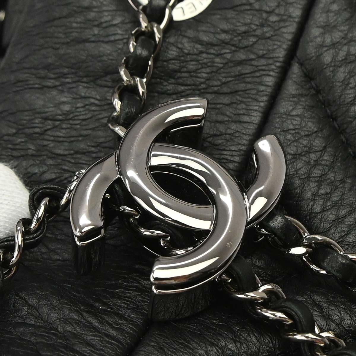 Chanel 2017 Black Deerskin Urban Spirit Chevron Drawstring Bucket Tote Handbag