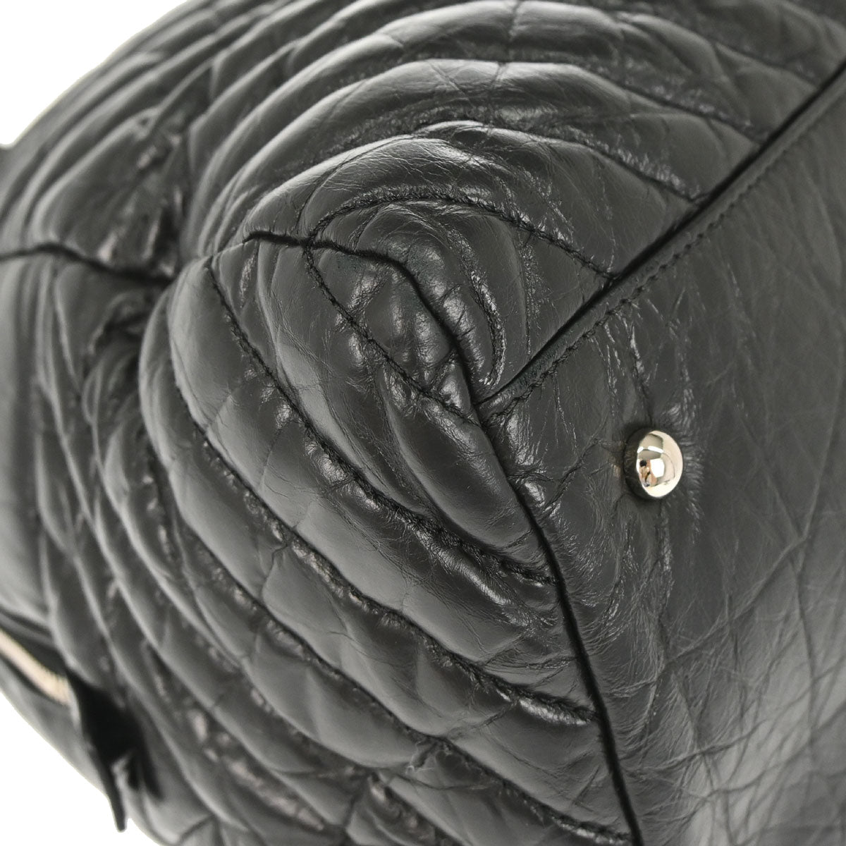 Chanel 2018 Black Calfskin Chevron Soft Bowling Bag Handbag