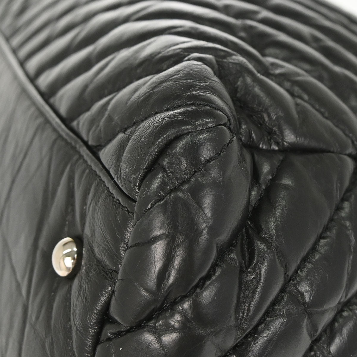 Chanel 2018 Black Calfskin Chevron Soft Bowling Bag Handbag