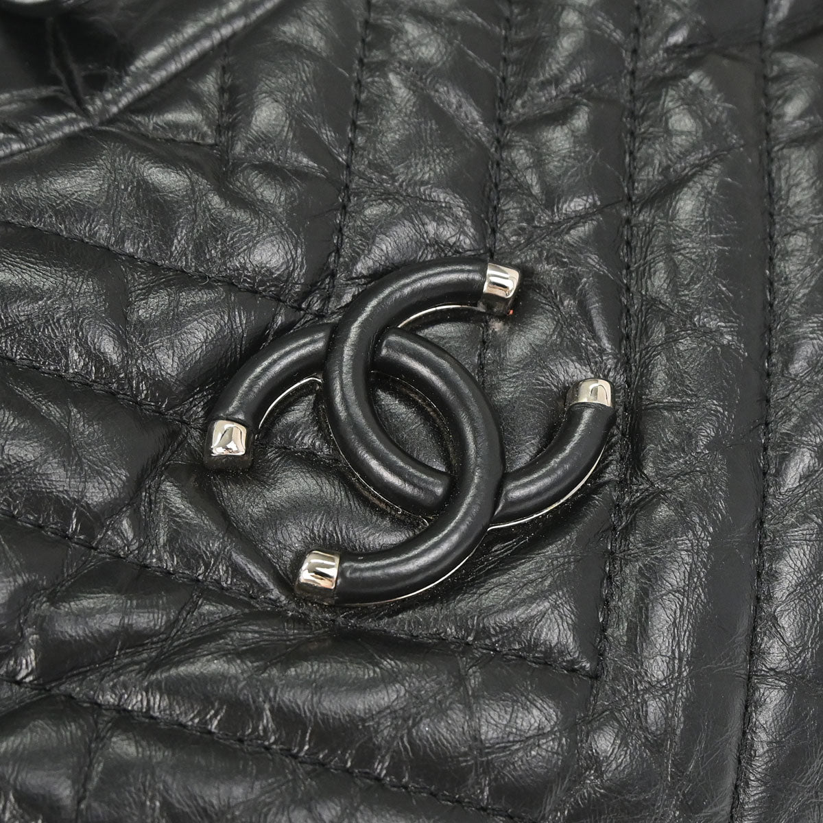 Chanel 2018 Black Calfskin Chevron Soft Bowling Bag Handbag