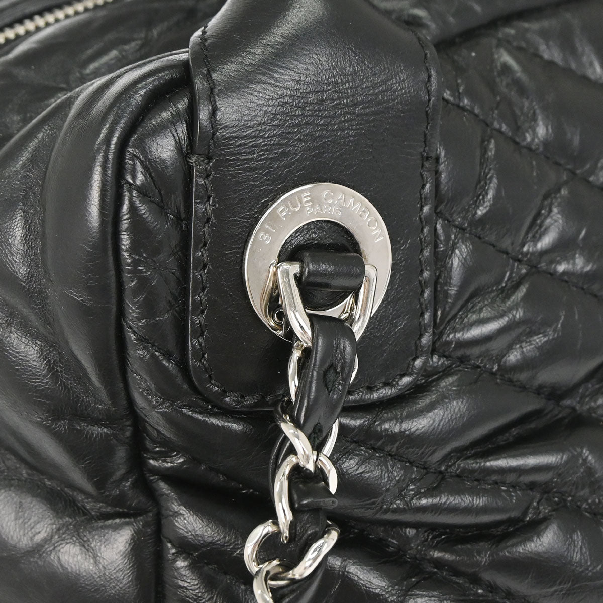 Chanel 2018 Black Calfskin Chevron Soft Bowling Bag Handbag