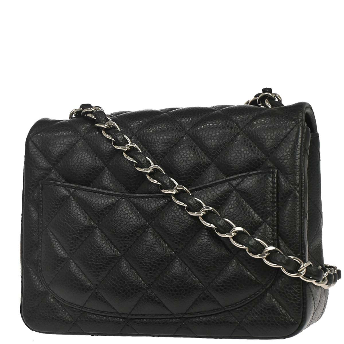 Chanel 2013-2014 Black Caviar Skin Mini Classic Square Flap Shoulder Bag 17