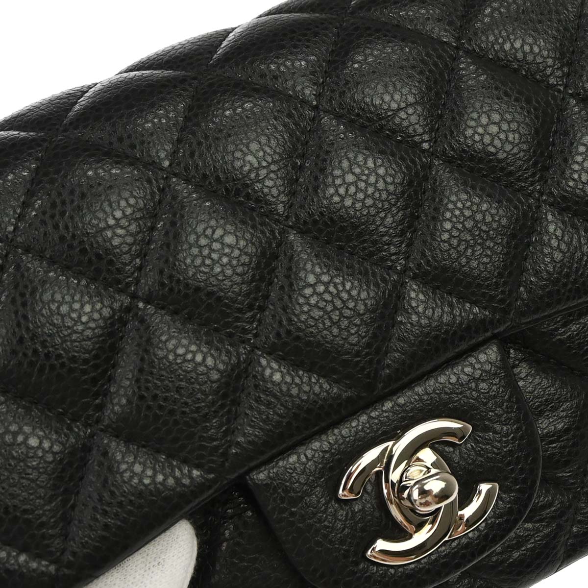Chanel 2013-2014 Black Caviar Skin Mini Classic Square Flap Shoulder Bag 17