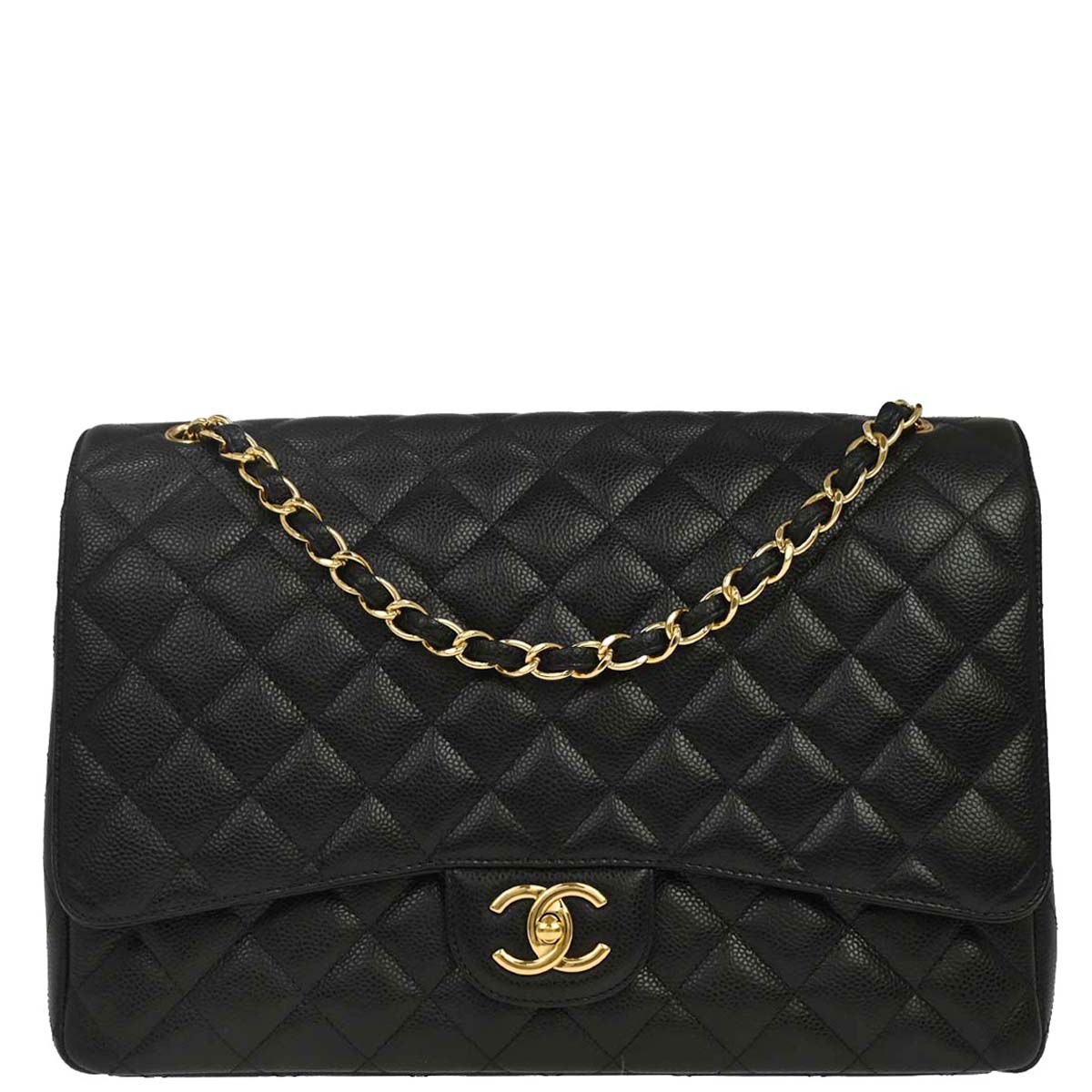 Chanel Black Caviar Skin Maxi Classic Double Flap Shoulder Bag