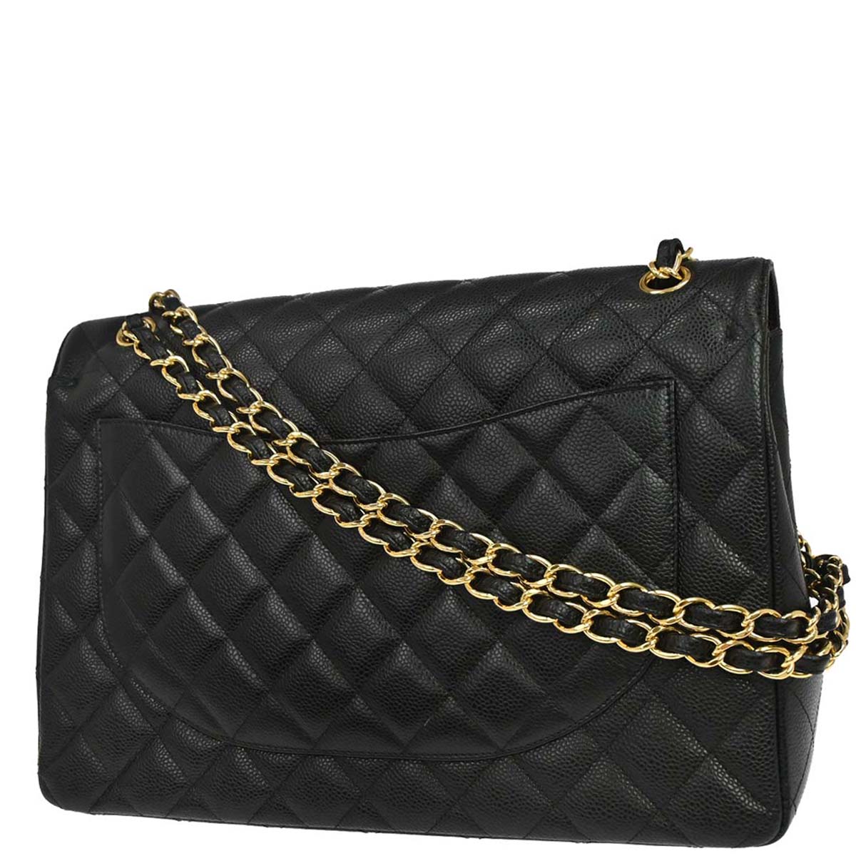 Chanel Black Caviar Skin Maxi Classic Double Flap Shoulder Bag