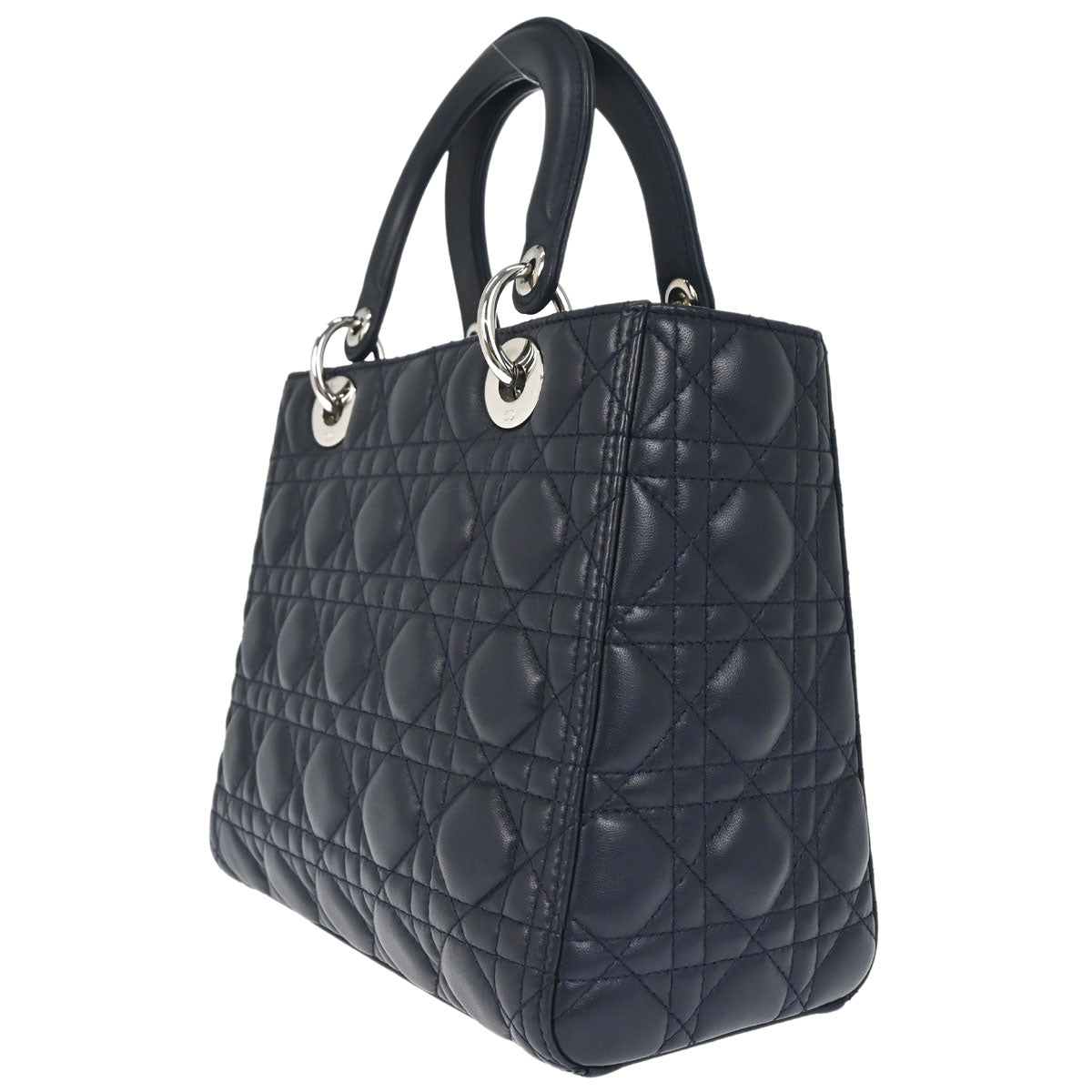 Christian Dior Navy Lambskin Medium Lady Dior Cannage 2way Shoulder Handbag