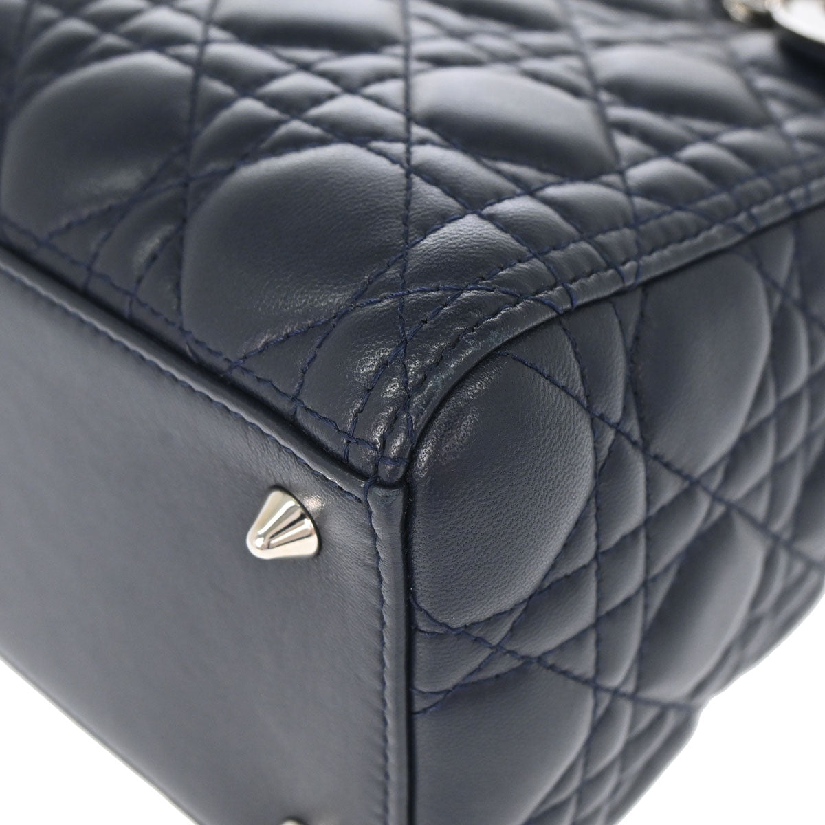Christian Dior Navy Lambskin Medium Lady Dior Cannage 2way Shoulder Handbag