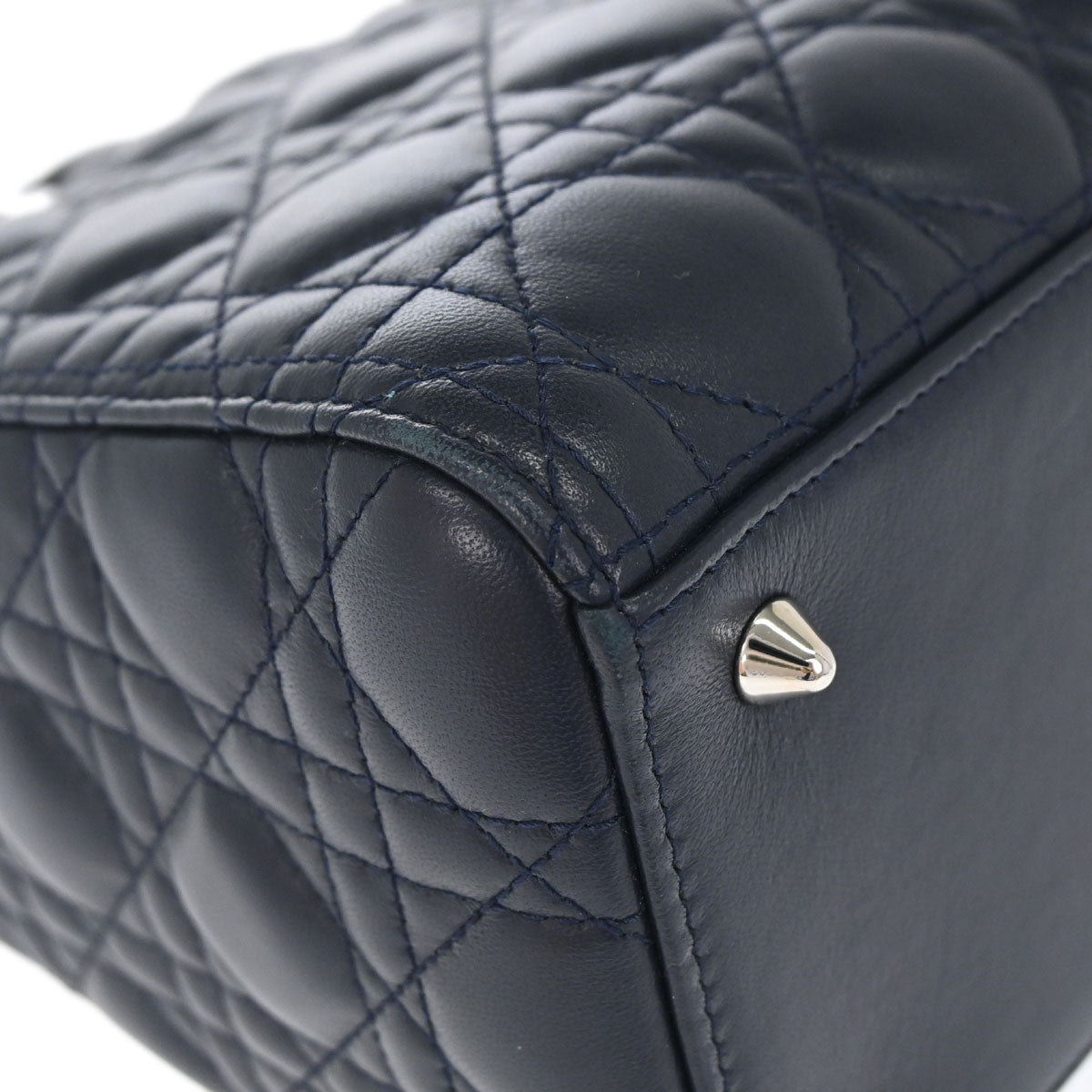 Christian Dior Navy Lambskin Medium Lady Dior Cannage 2way Shoulder Handbag