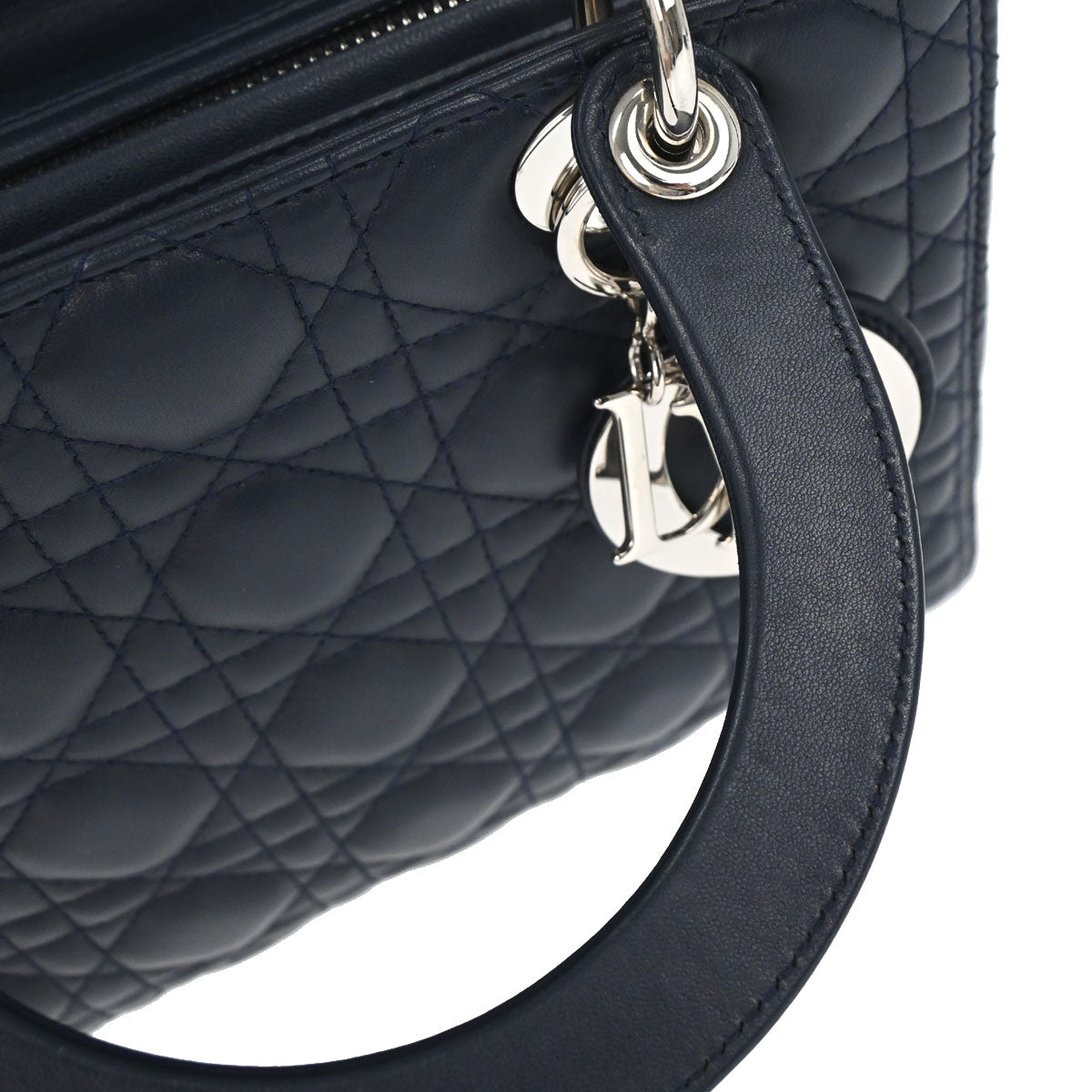 Christian Dior Navy Lambskin Medium Lady Dior Cannage 2way Shoulder Handbag
