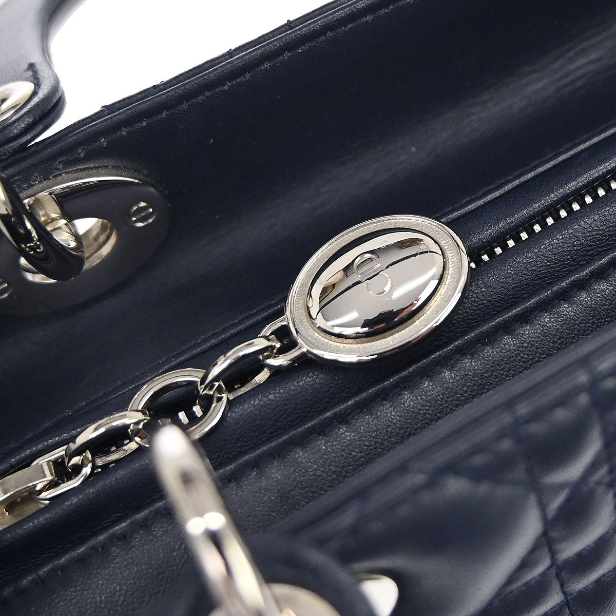 Christian Dior Navy Lambskin Medium Lady Dior Cannage 2way Shoulder Handbag